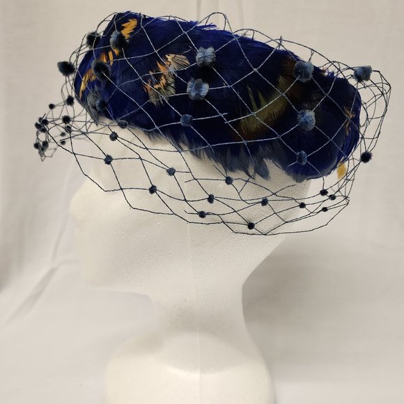 Vintage Blue Open Pillbox Hat - Picture 3 of 5